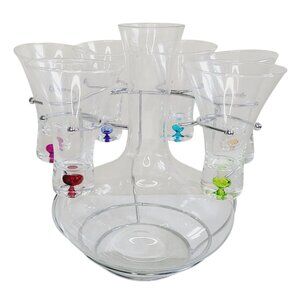 Torre & Tagus Glass Decanter Shot Glass Set of 6 Colorful Markers Metal Carrier